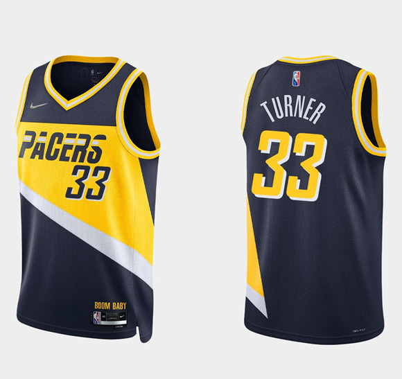 Men's Indiana Pacers #33 Myles Turner 2021/22 Navy City Edition 75th Anniversary Stitched Basketball Jersey